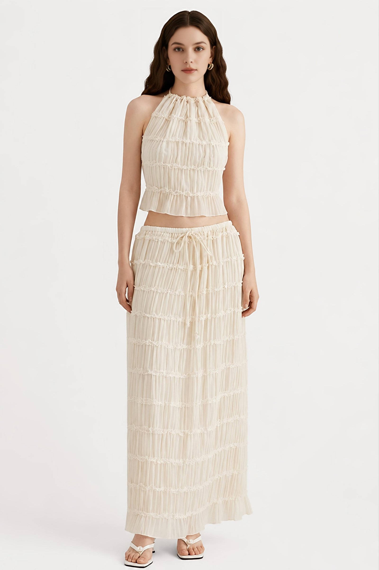 Maxi Skirt Set for Women Lace Up Back Tank Tops Tie Up High Waist Long Skirt Set