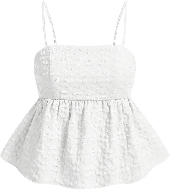 Babydoll Top for Women Y2k Peplum Cami Cute Going Out Crop Tank Tops Flowy Ruffle Summer Spaghetti Strap Shirt