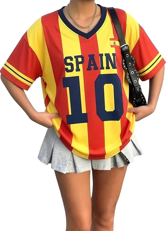 Soccer Cup Shirt Women Oversized Jerseys Spain V Neck T Shirts