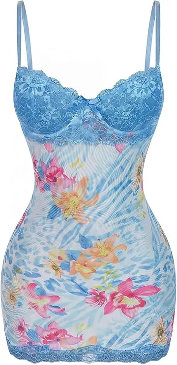 Women's Summer Floral Lace Trim Mini Dress Spaghetti Strap Bodycon Party Cami Dresses