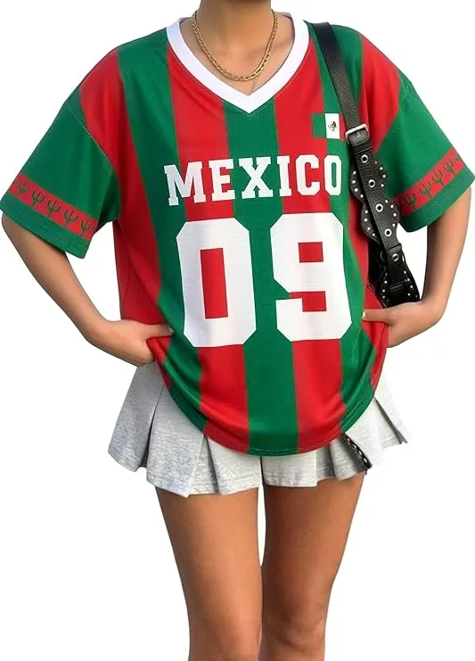 Soccer Cup Shirt Women Oversized Mexico Soccer Jerseys Spain V Neck T Shirts