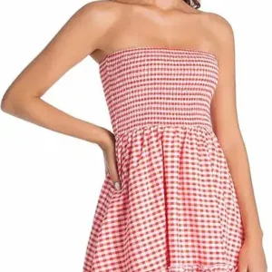 Tube Top Dress for Women Summer Solid Strapless Mini Dresses Off The Shoudler Ruffle Beach Cover Sundres