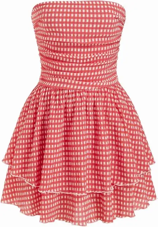Women's Summer Cocktail Dress - Tube Ruched Ruffle Mini Dress