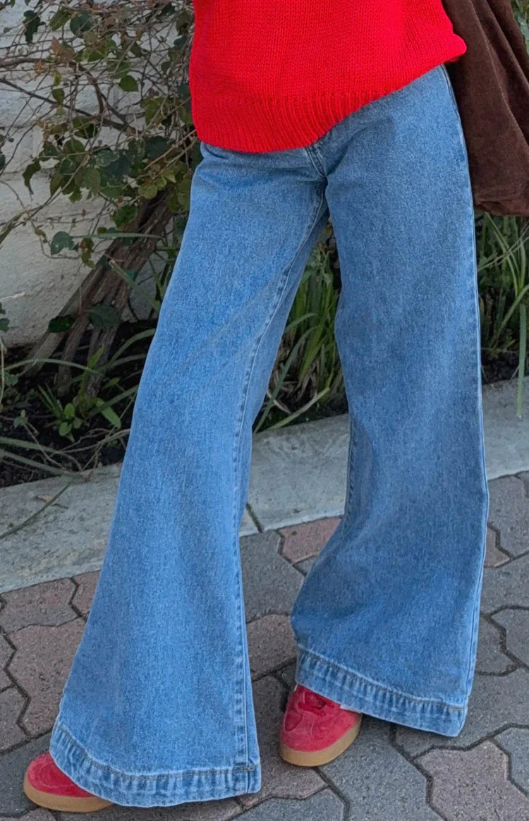 Mid Wash Denim Flare Jeans