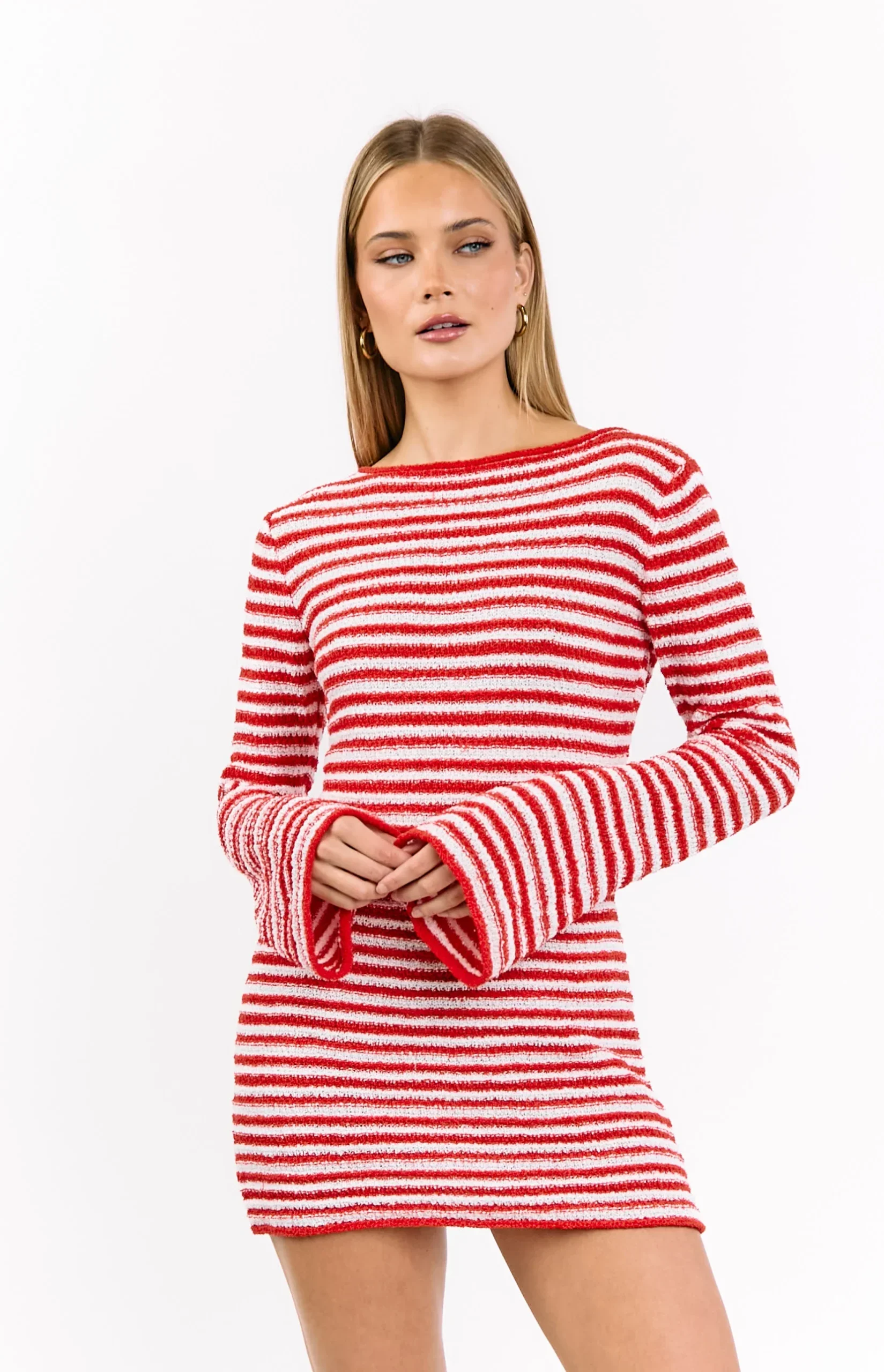 Red Stripe Long Sleeve Knit Mini Dress