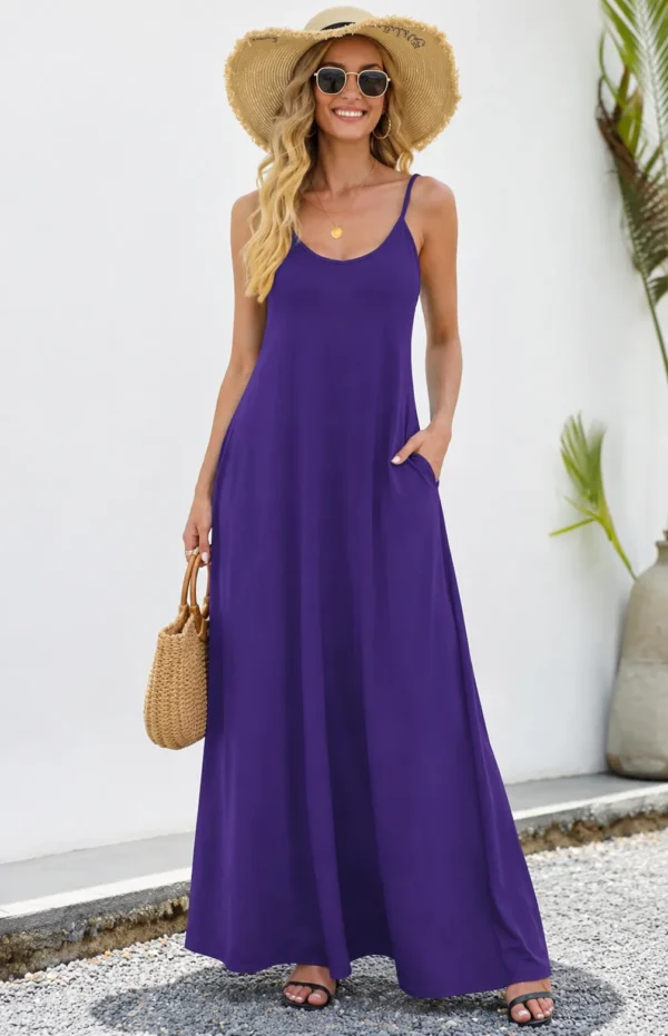 Purple Loose Fit Maxi Dress with Pockets
