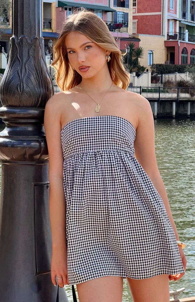 Plaid Gingham Strapless Babydoll Dress | Cottagecore Mini