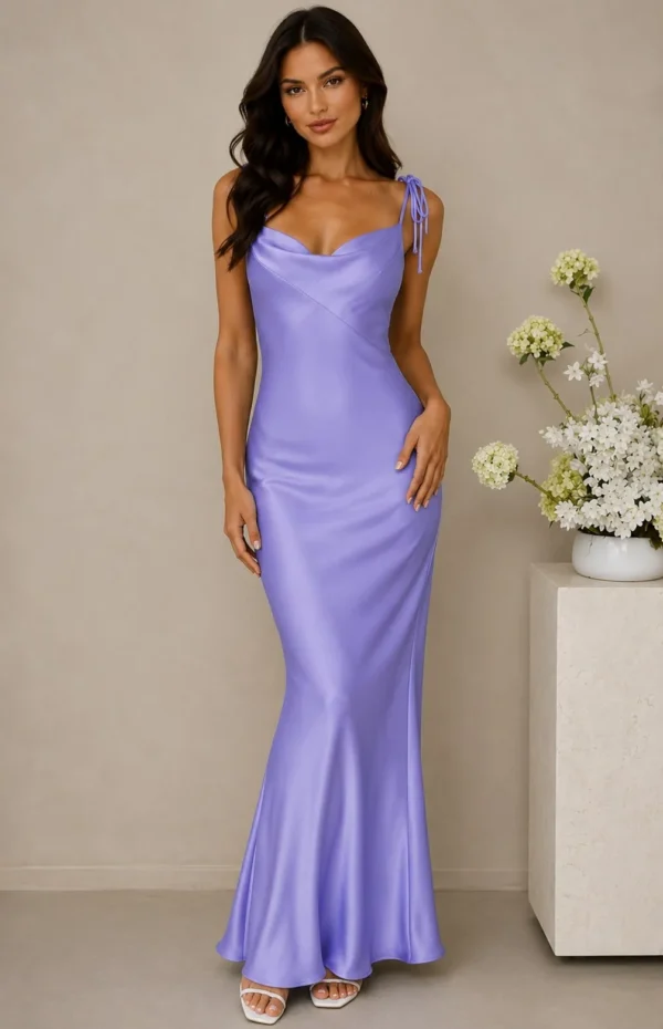 Lilac Satin Strapless Sweetheart Maxi Dress for Formal Events